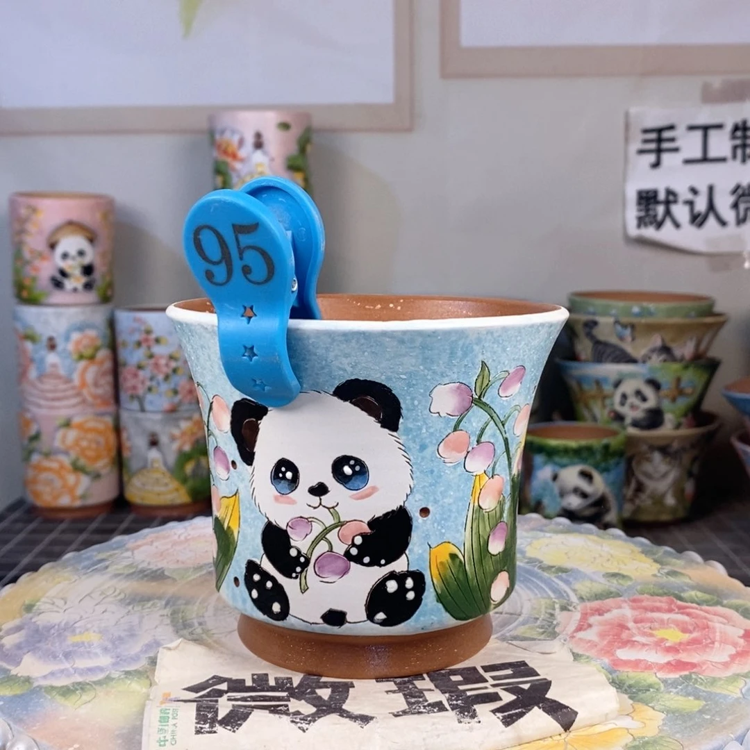 紫砂花盆红陶手绘花盆