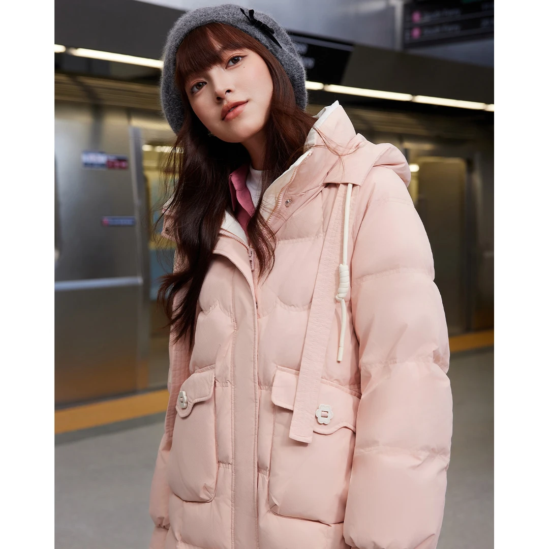 IEF/爱依服棉衣2025冬季新款韩版甜美风拼色设计通勤百搭中长外套