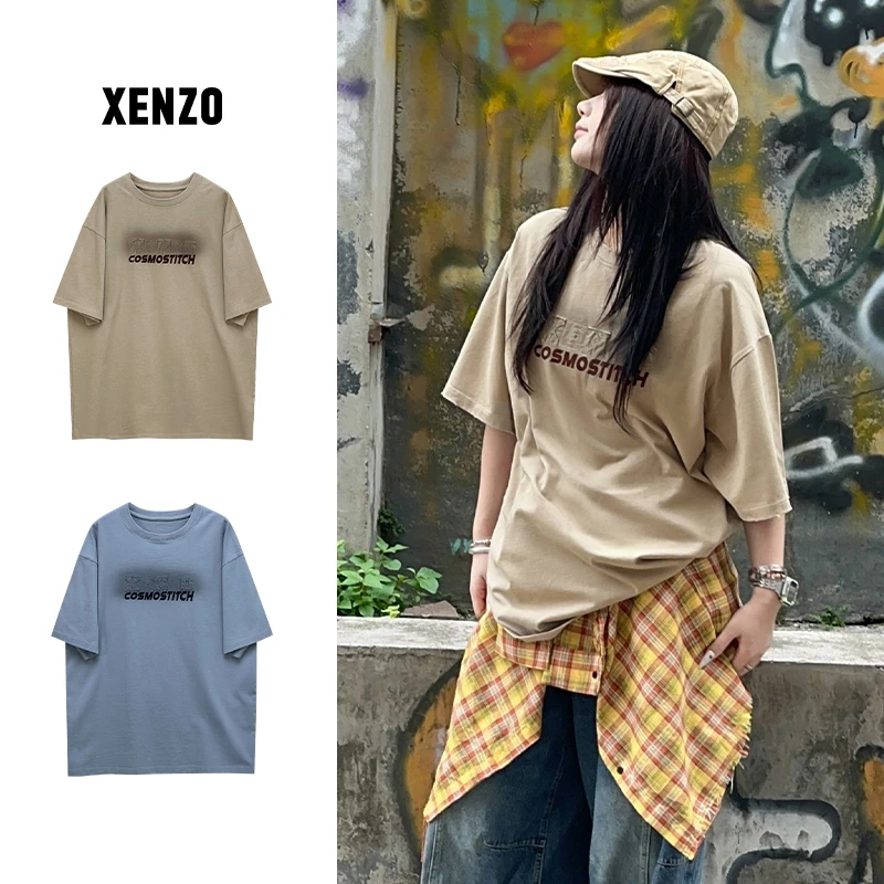 【XENZO】2025夏季新款轻美式重磅做旧刺绣T恤男女同款
