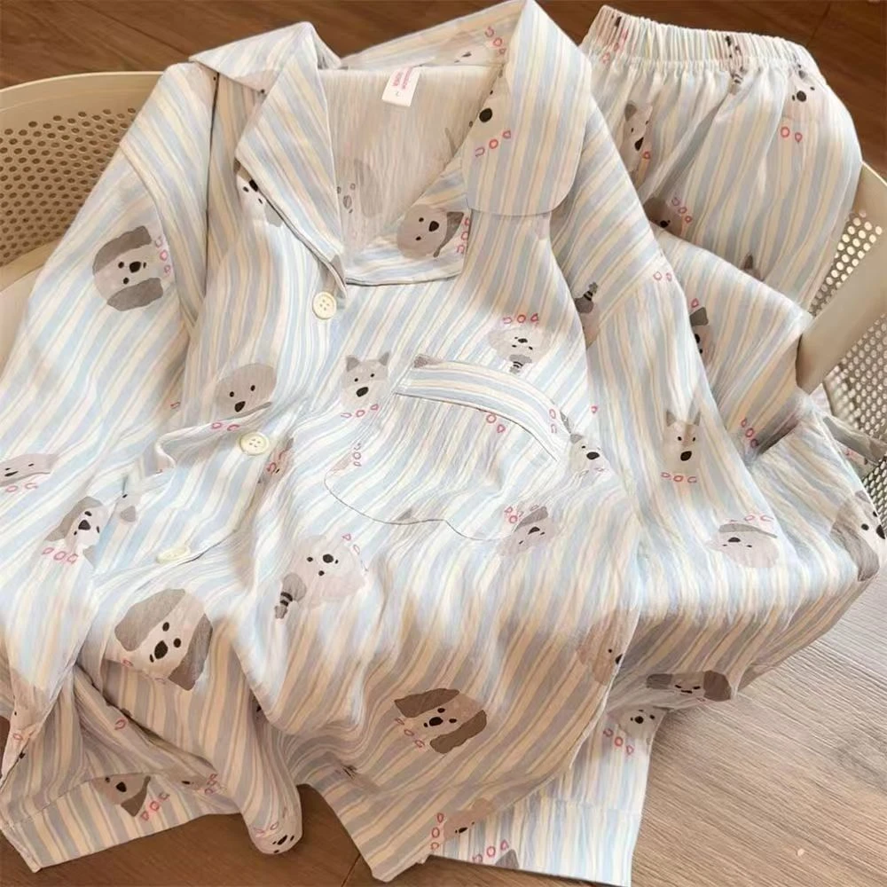 甜美卡通睡衣女2025新款春秋季薄款可爱云朵棉套装休闲宽松家居服