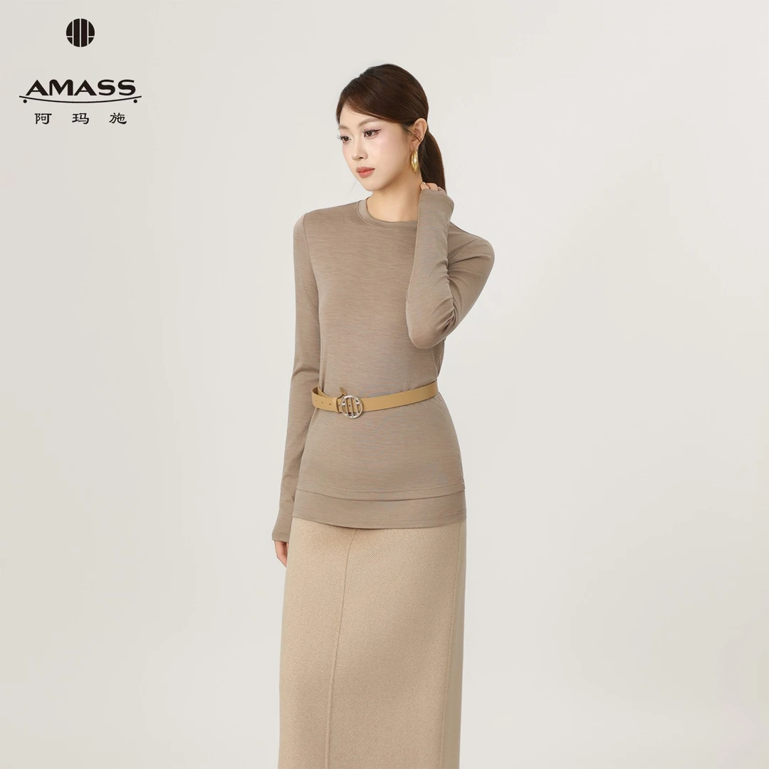 AMASS/阿玛施秋季法式圆领休闲慵懒感休闲打底羊毛长袖衫5300886