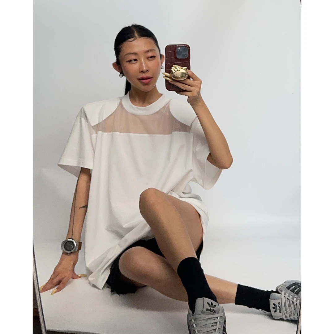 20508（定制福利款NO退NO换）肩棉可拆卸拼网超大T恤