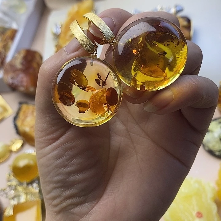 琥珀未镶嵌耳饰花珀耳坠