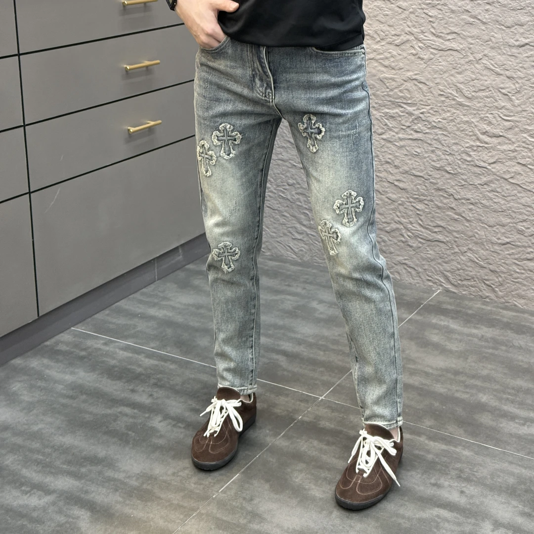 2025春季款时尚休闲百搭夏季薄款男士贴补绣男士小脚牛仔裤YC6261