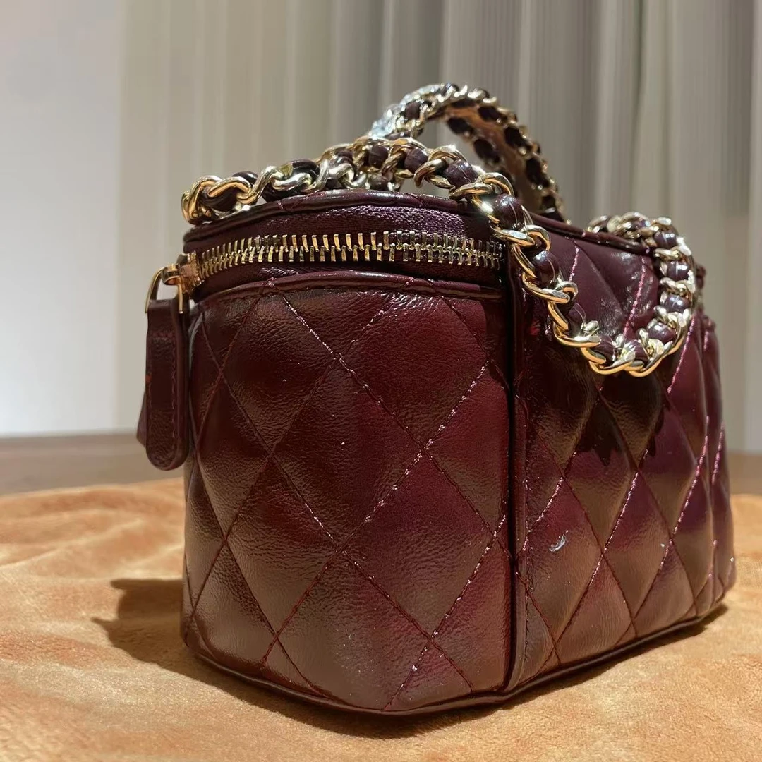 手工真皮包CX598  钻手提盒香红