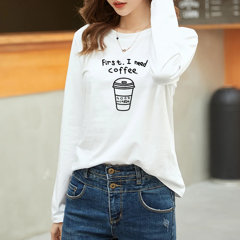 圆领长袖T恤女春秋冬白色叠穿上衣纯色基础款宽松内搭打底衫