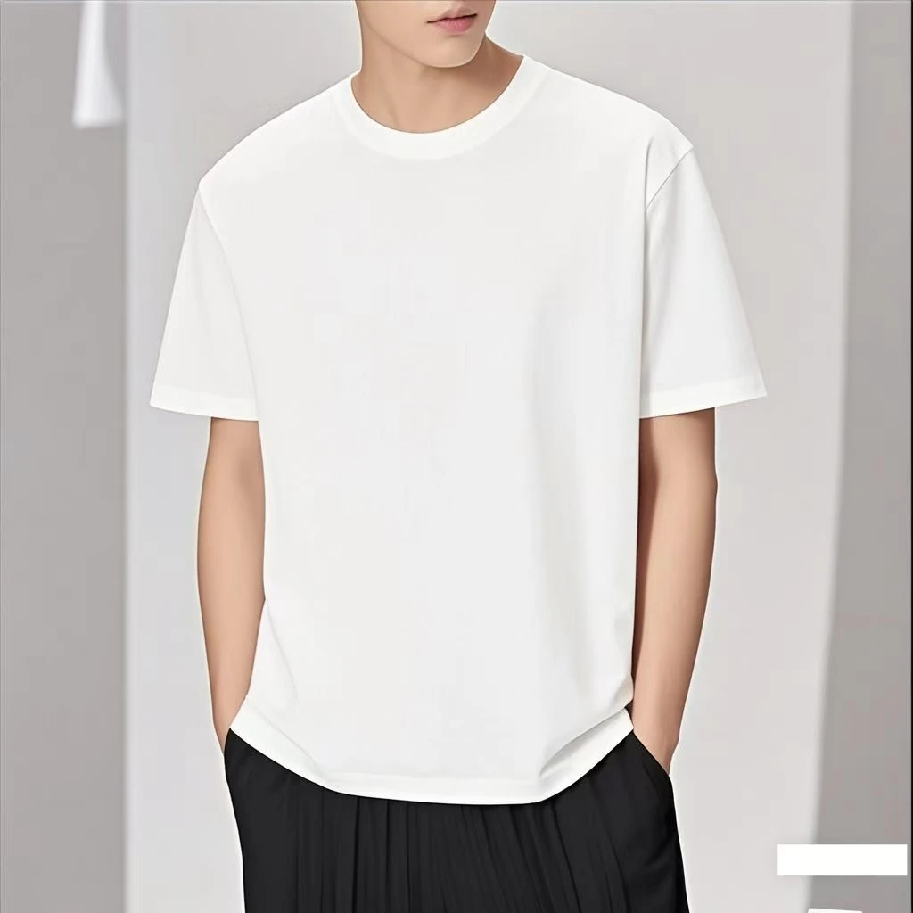 300克重磅美式100%纯棉短袖t恤圆领纯色上衣男女款男士运动白色