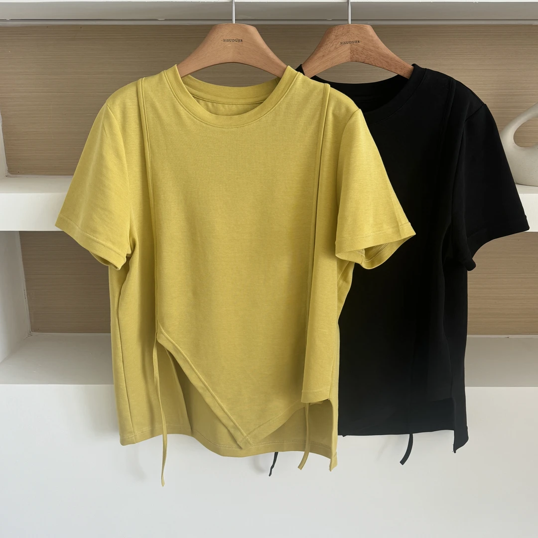 【布伦街】不规则下摆显瘦时尚休闲百搭圆领韩版简约短袖T恤女上衣