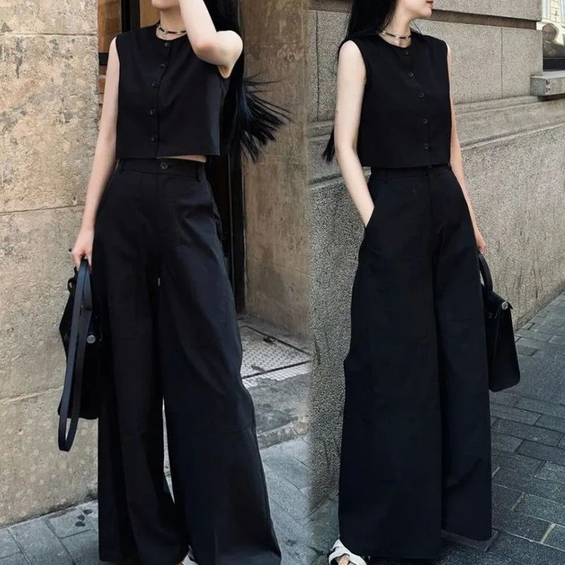 单/套装 夏新款时尚显瘦洋气上衣休闲气质高级感裤子两件套潮女