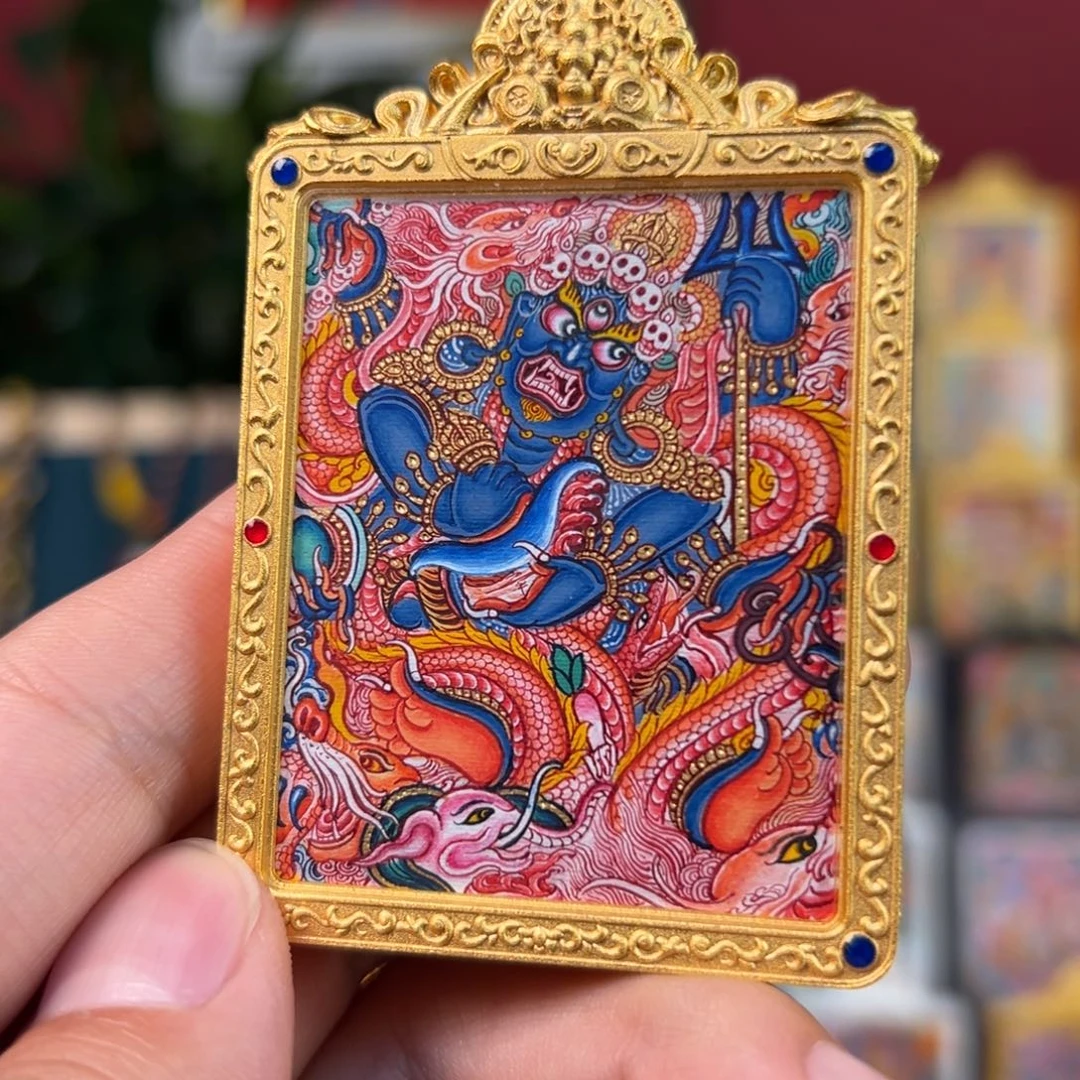 吊坠大黑天精工热贡纯手绘唐卡