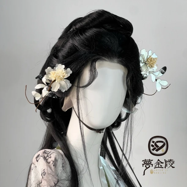 梦金陵白昙花造花液清冷感长卷发新中式汉服古风真百搭