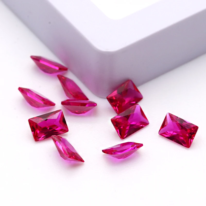 新款玫红色美甲异形钻长方形红宝石爆闪美甲钻美甲饰品