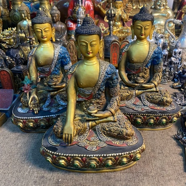 纯铜彩绘藏传三宝佛摆件