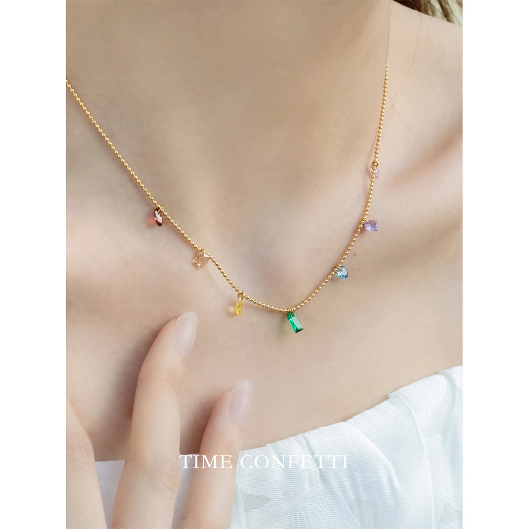 钛钢项链 镀K金【孙二娘】幻彩水滴锆石七色项链TC 4255