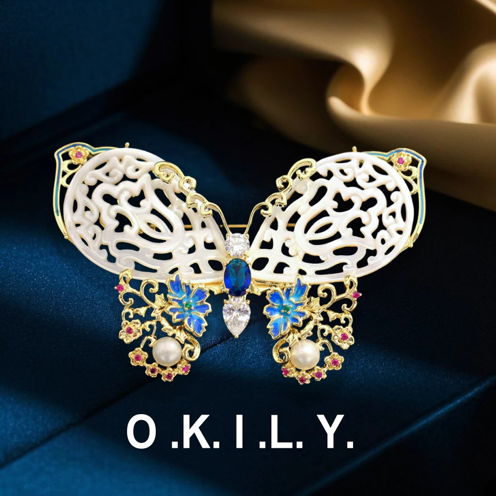 铜合金锆石胸针 【BR3161】重工手工镂空雕花雅致蝴蝶胸针送礼胸饰