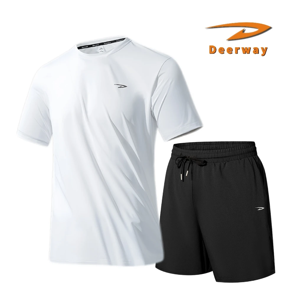 德尔惠丨夏季冰感套装休闲薄款宽松男士圆领运动休闲速干套装