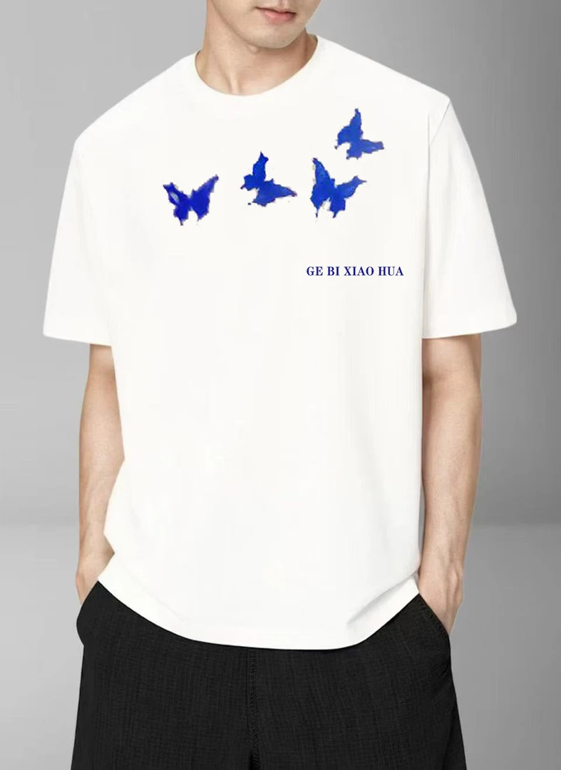 个性蝴蝶美式高街复古嘻哈圆领时尚短袖T恤男女夏季宽松情侣百搭T