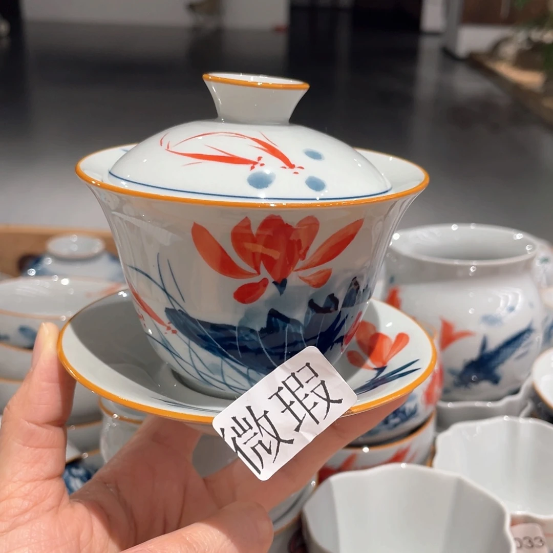 釉下手绘茶具微瑕