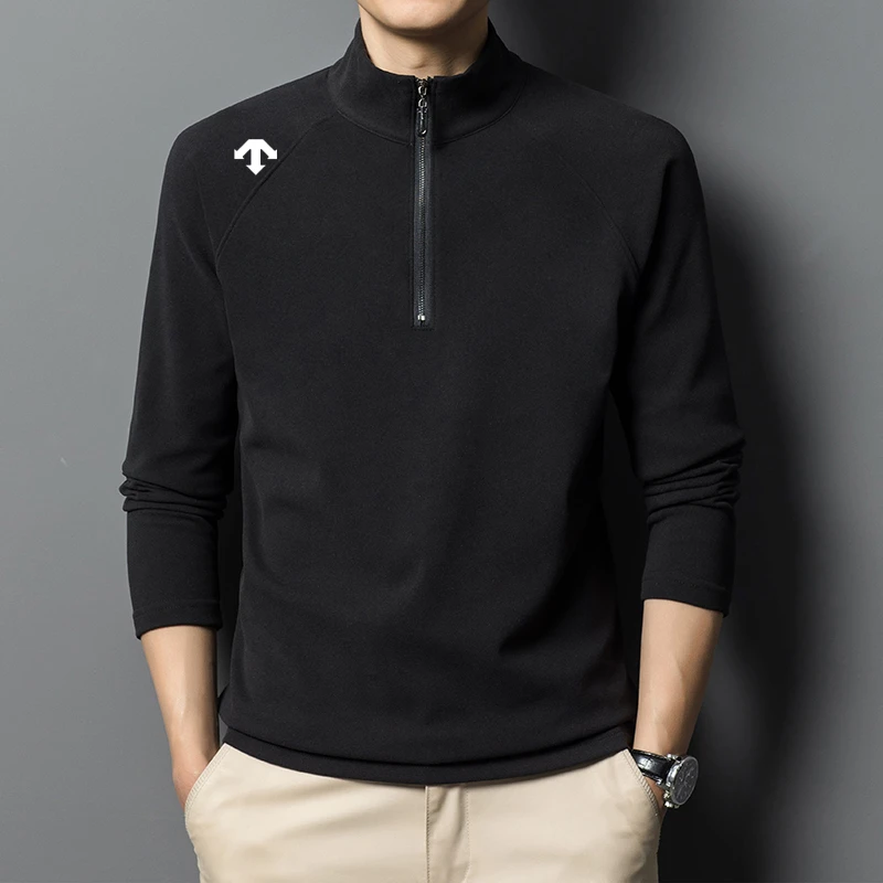 奥特莱斯撤柜 |迪桑家男款长袖t恤半拉链抓绒卫衣保暖套头打底衫