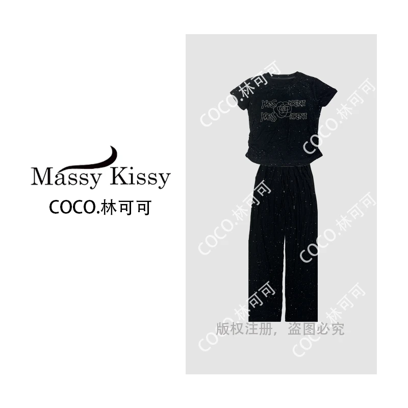 【COCO 林可可】设计感减龄气质烫钻百搭休闲短袖阔腿套装女