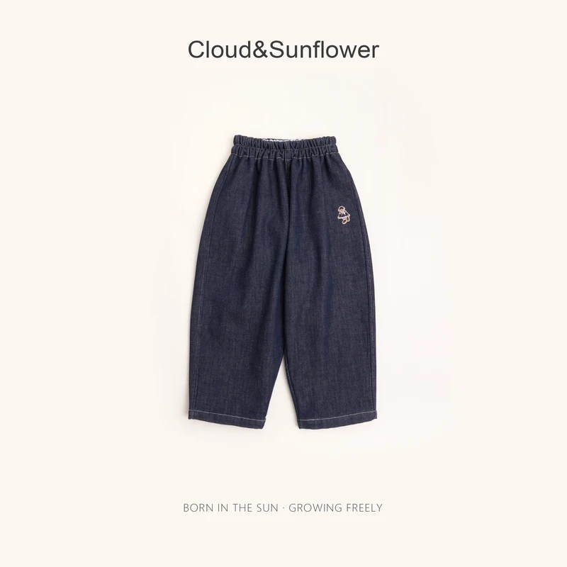 【云朵小葵】女童冬季新款丹宁加绒加厚小熊休闲直筒裤1114786