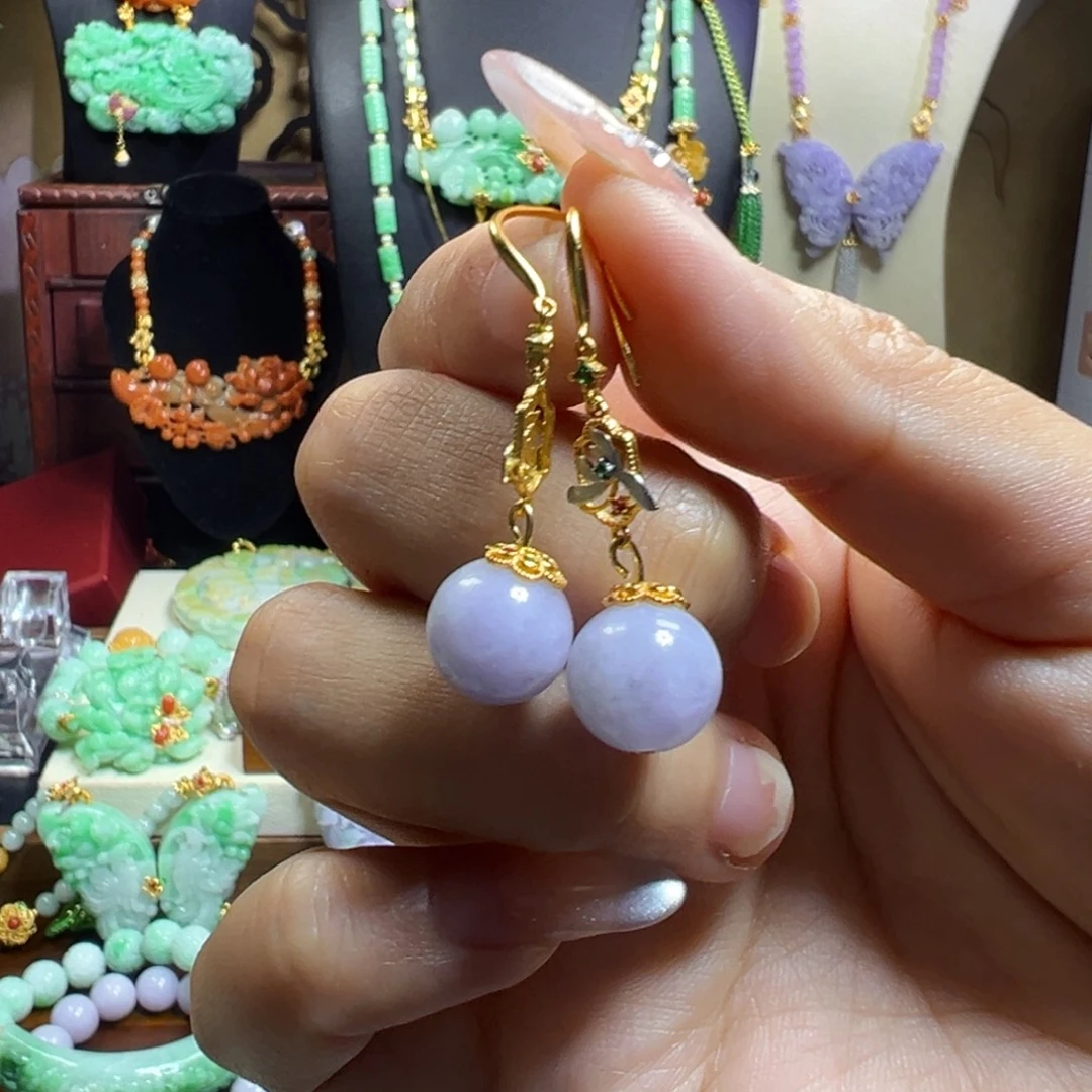 翡翠未镶嵌毛衣链紫翡耳坠