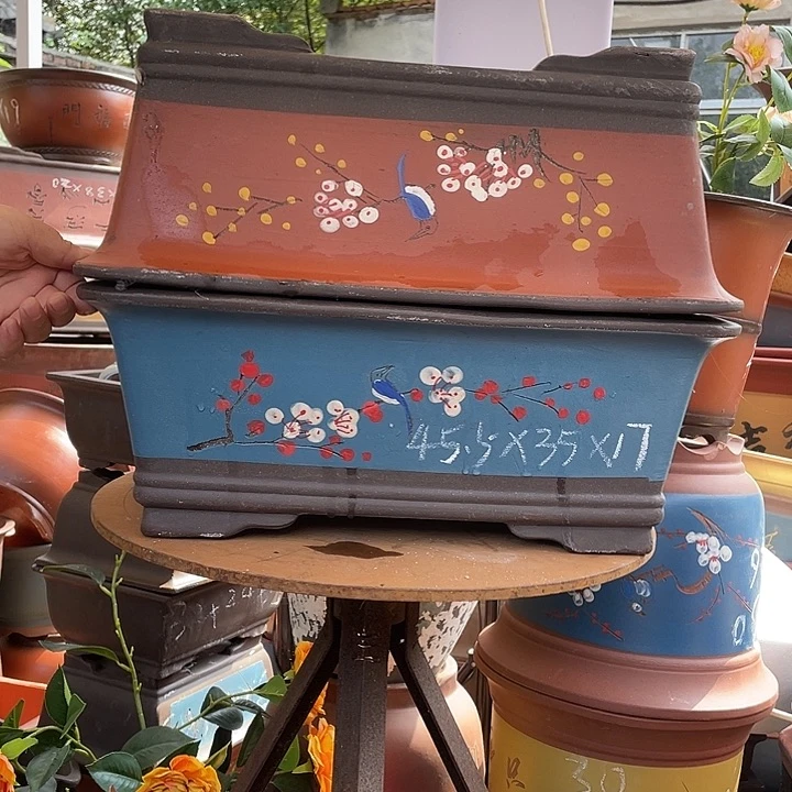 一****心3个45红点菜马槽和3个45蓝点菜马槽花盆紫砂