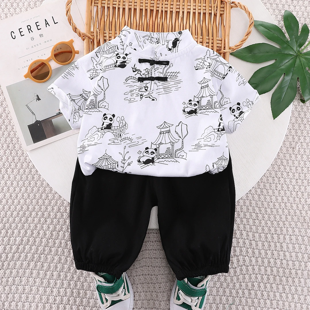 精夏季儿童薄款短袖套装夏天洋气儿童百搭印花短袖短裤夏装