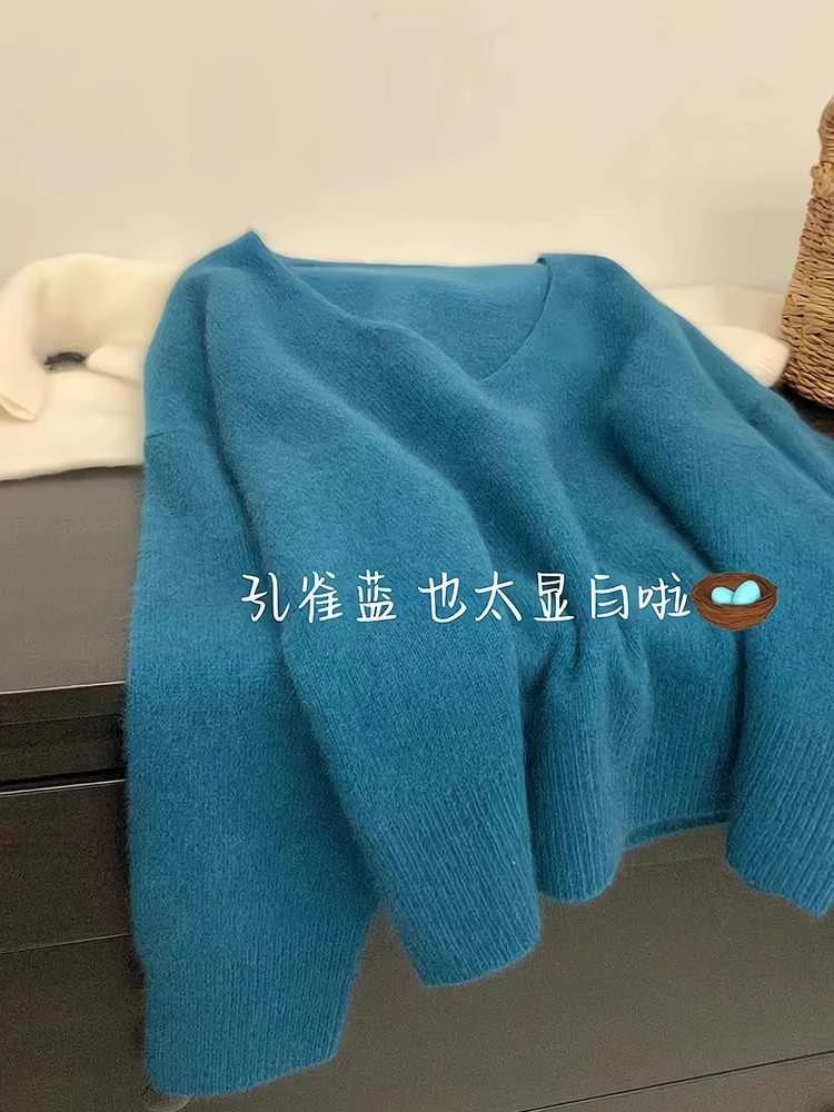 软糯V领针织衫女秋冬慵懒风毛衣2025韩版新款打底衫宽松长袖上衣