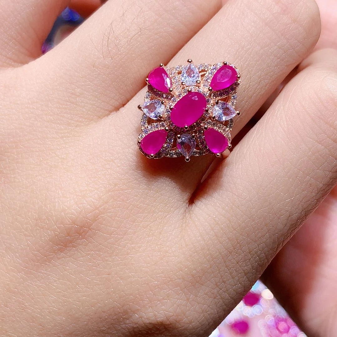 红宝石戒指银S925镶嵌