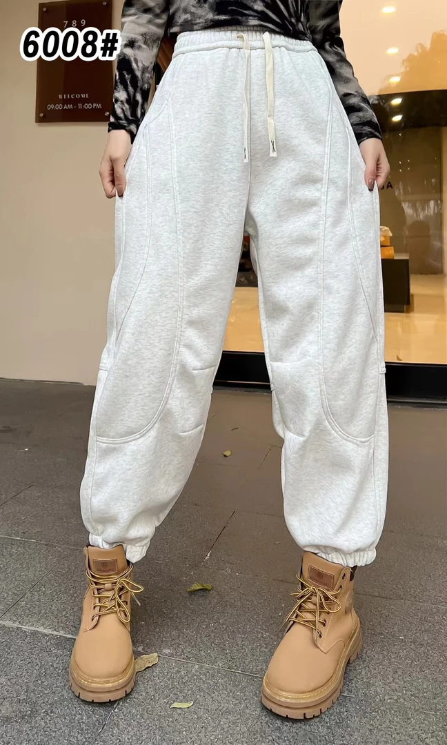 6008大码女2025冬新款加肥加大高腰松紧宽松显瘦加绒卫裤百搭极简
