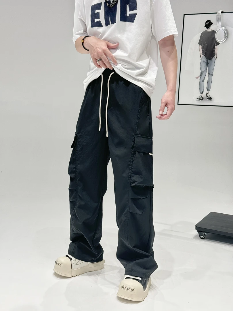 冰丝速干男士休闲裤夏季超薄阔腿直筒机能白色工装冲锋男生裤子潮