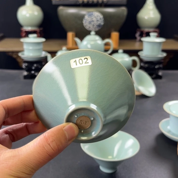 杯仿古釉汝官窑支钉斗笠杯102号