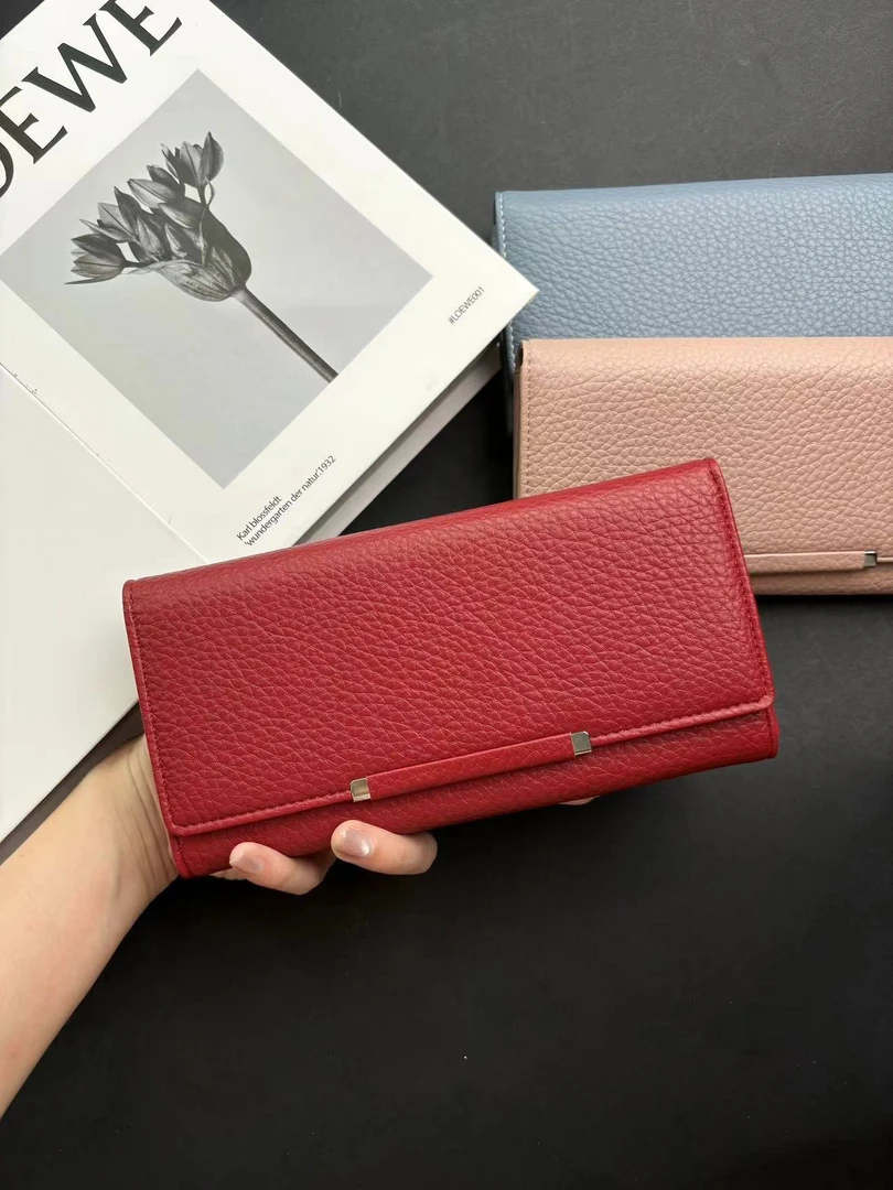 开播福利【轻薄长款钱包】 莫兰迪色系荔枝纹软皮多卡位手拿包女士