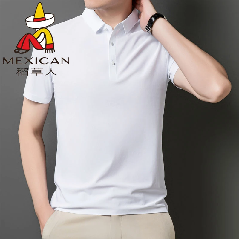 稻草人男士新款冰丝短袖恤男士夏季翻领休闲体恤带领透气polo衫