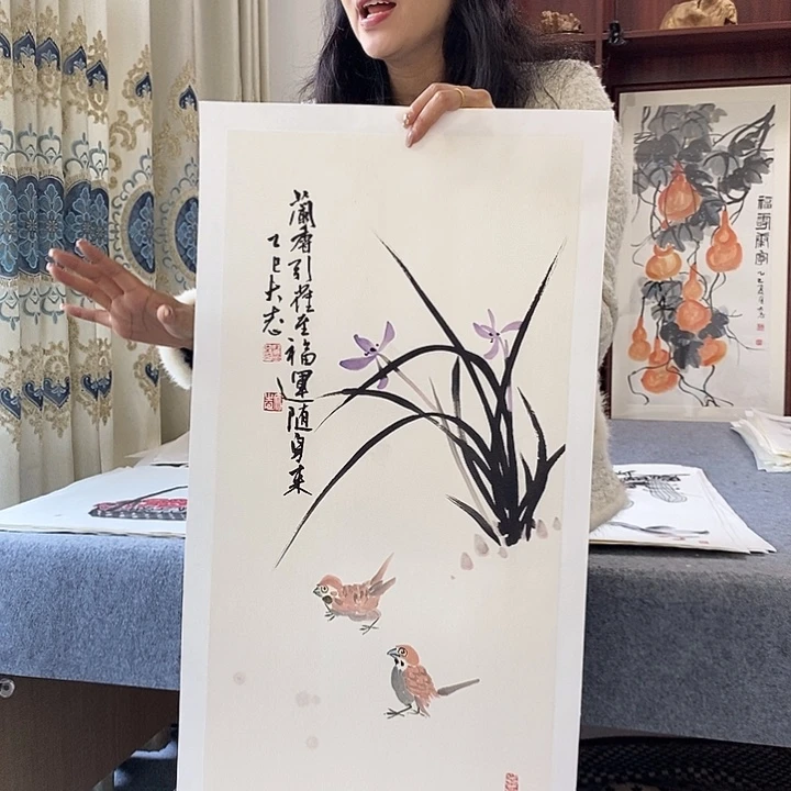 国画纯手绘国画写意作品34*68