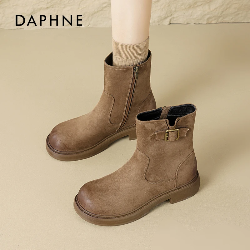 达芙妮棕色马丁靴女2025新款秋季厚底美拉德短靴废土风英伦骑士靴