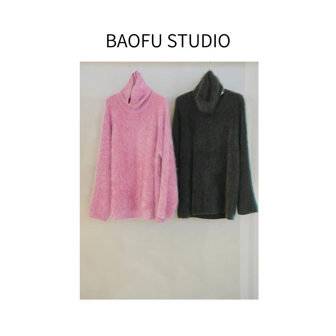 BAOFU studio｜花纱拉绒羊绒毛衣围脖毛衣秋冬松软阔版羊绒毛衣