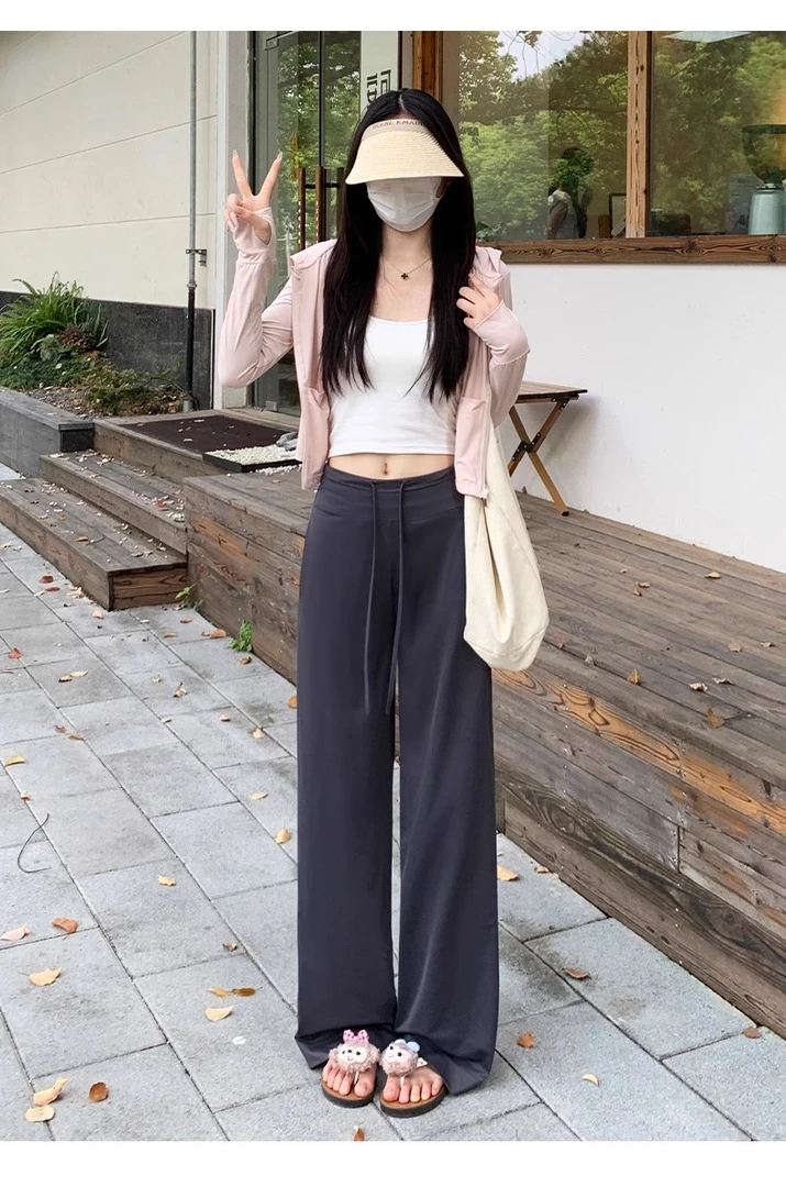 冰丝防晒阔腿裤女2025新款夏季薄款lulu同款速干宽松慵懒休闲长裤