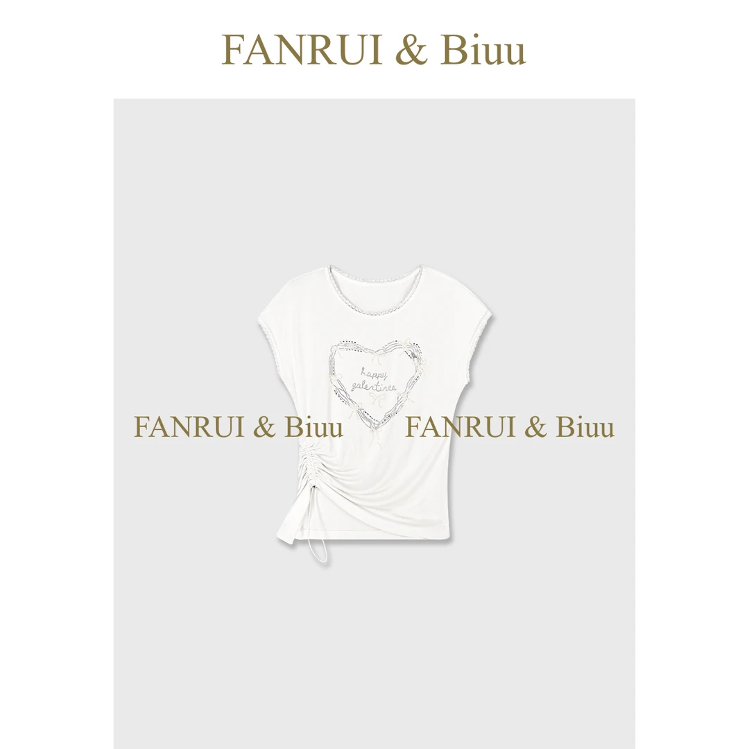 FANRUI/泛芮「月光阑珊」新款重工钉珠烫钻圆领不规则短袖T恤B16279