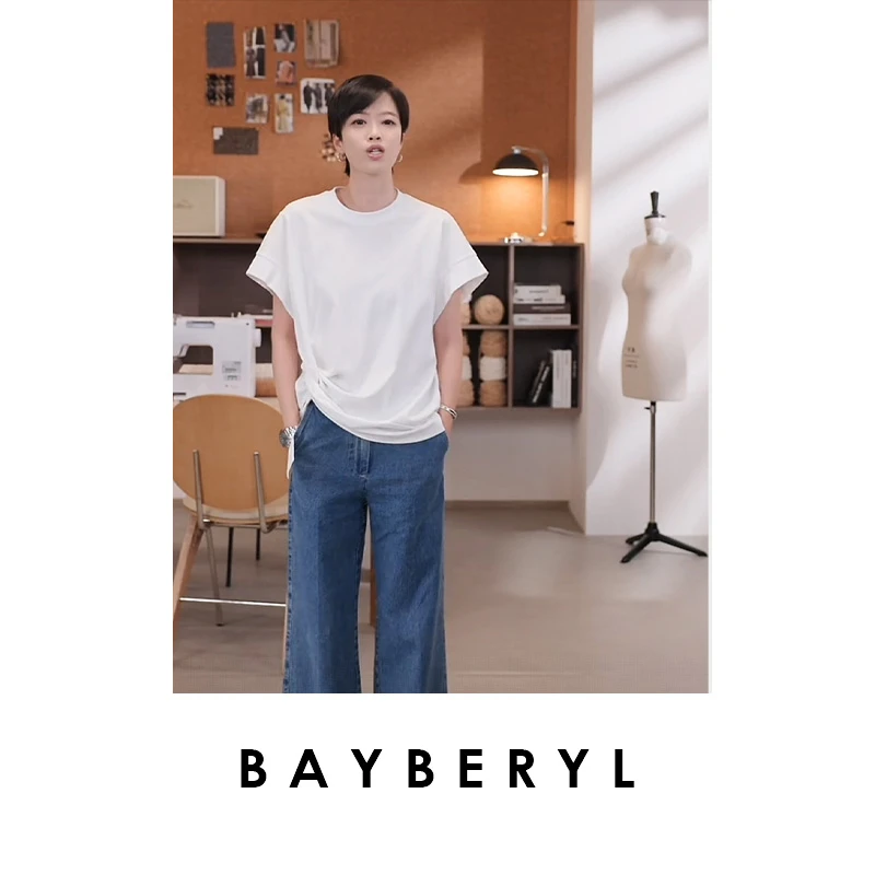 BAYBERYL老贝扭结T*圆领不规则黑白时尚百搭短袖T恤NT5F0508