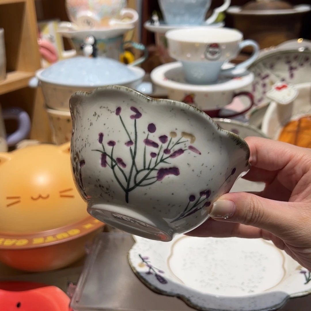 中古薰衣草米饭碗两个