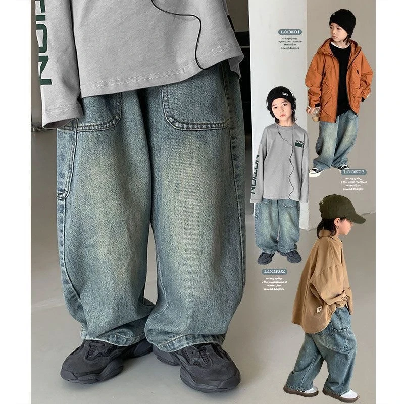 儿童牛仔裤春秋长裤新款儿童春装裤子宽松儿童长裤潮酷炸街裤子潮