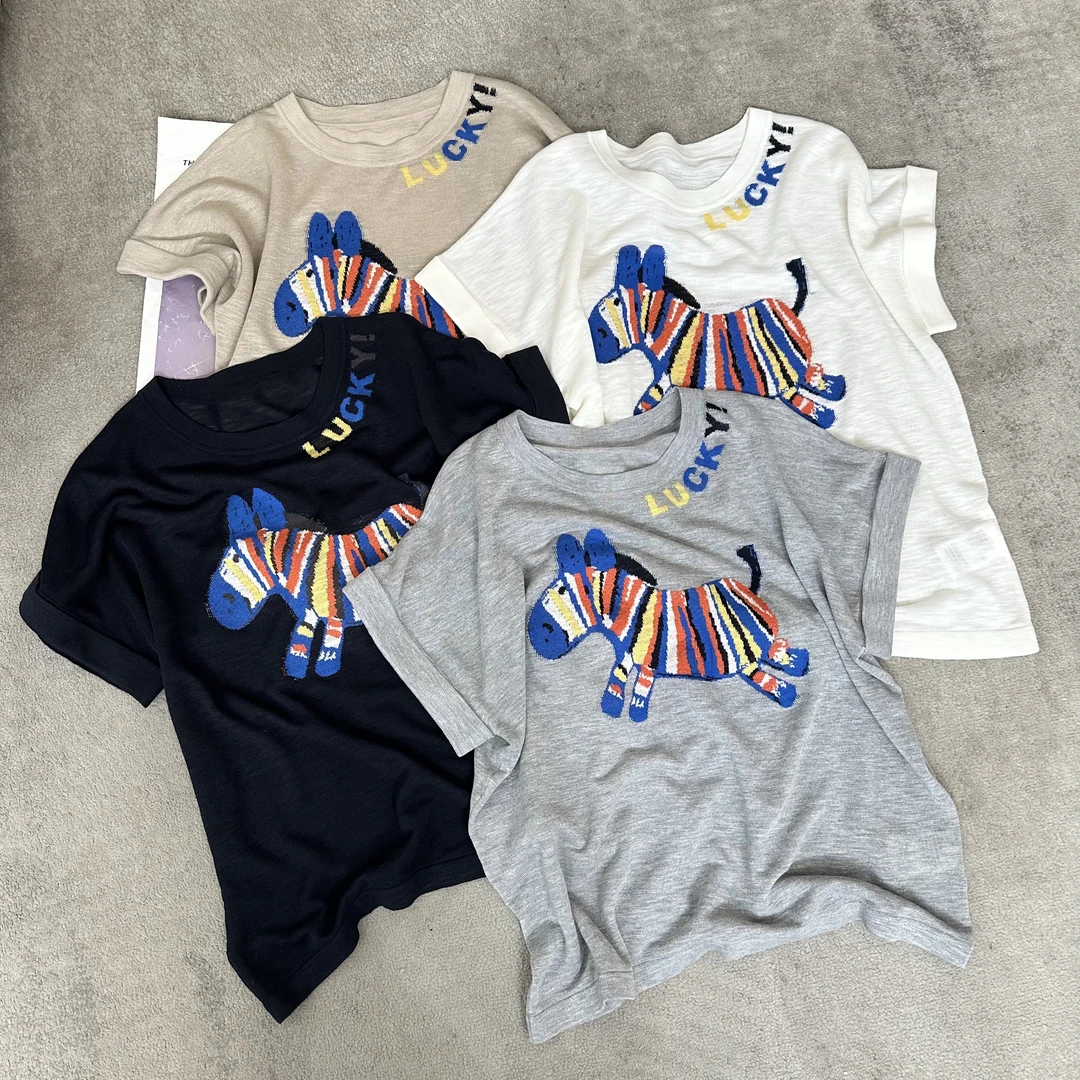 【米可家】超细醋酸肤爽麻斑马提花针织短袖670277