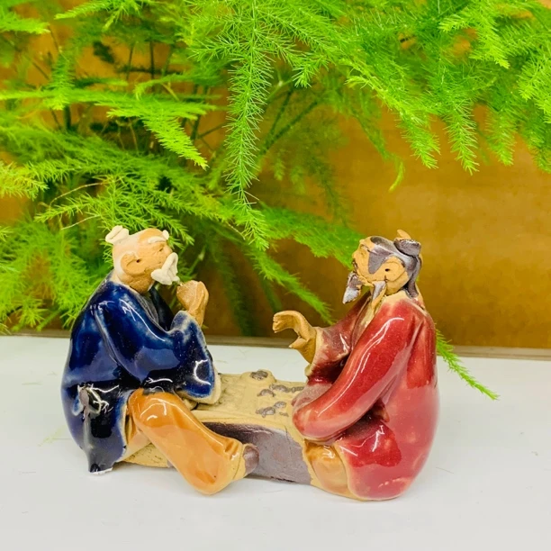 陶瓷手工对弈彩色二寸下棋二人假山盆景造型树桩盆景造型