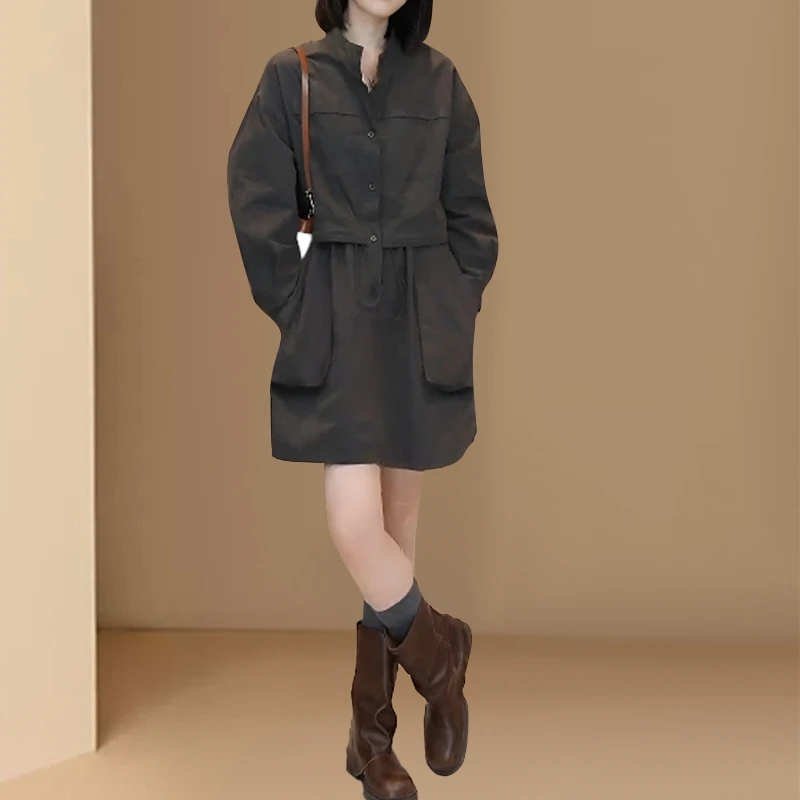 休闲风气质时尚工装连衣裙女2025春秋新款收腰显瘦短裙女装高级感