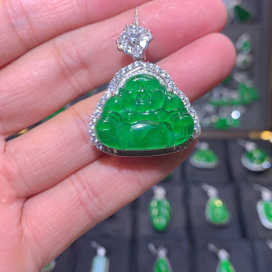 吊坠(不含链)银S925镶嵌翡翠佛公