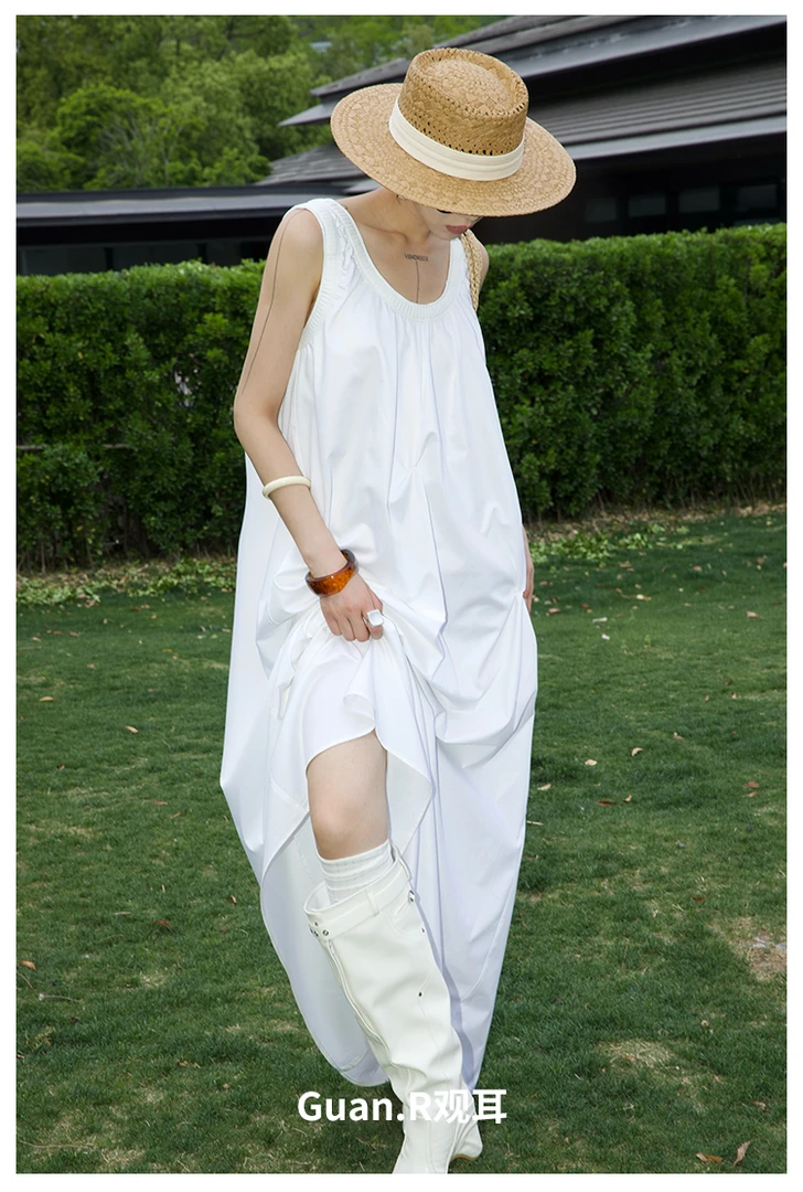 【Guan.R观耳】[人间五月] 捏褶圆U型领口 生命力好穿背心连衣裙