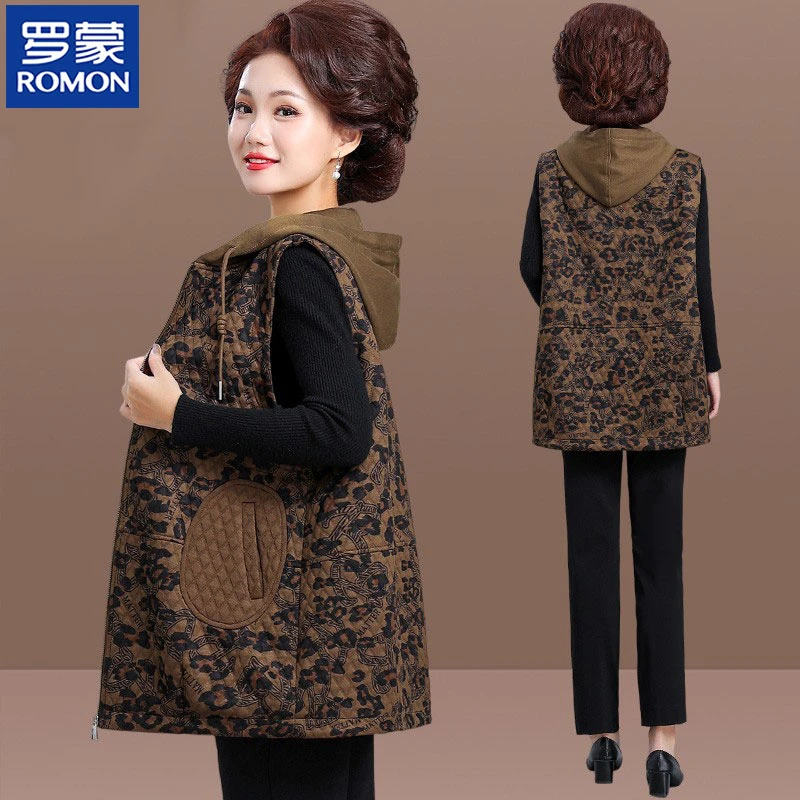 罗蒙妈妈春装马甲外套洋气新款中老年人女大码马夹老太太坎肩背心