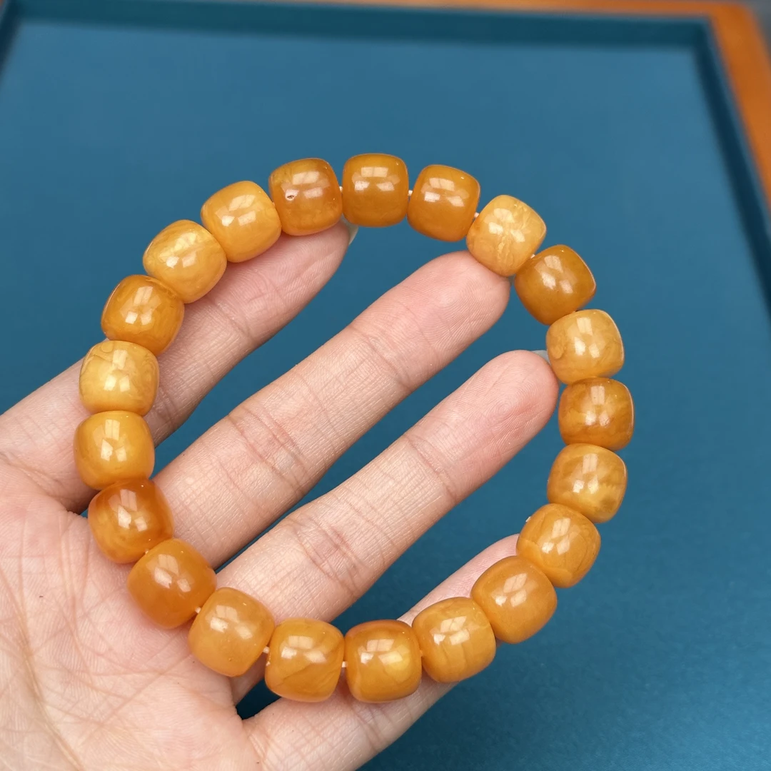 Y4370天然原矿蜜蜡 鸡油红飘花手串 11.3*10mm抖音基地质检发货